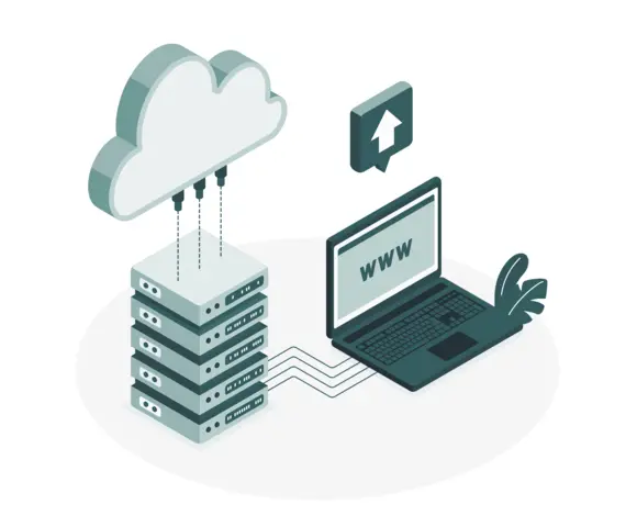 Illustration of server cloud and laptop