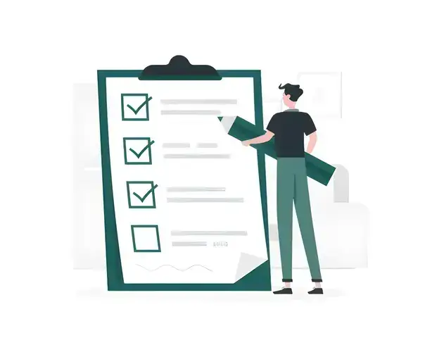 Illustration of a guy holding a pencil and a clipboard with a checklists
