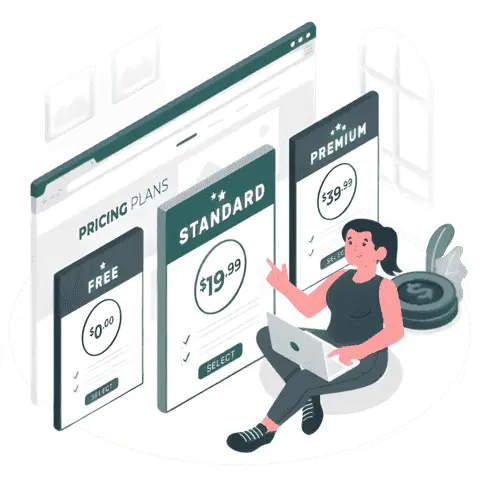 Illustration of a girl sitting on the floor choosing shared hosting